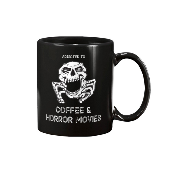 ADDICTED TO COFFEE & HORROR MOVIES MUG - Metalhead Art & Design, LLC