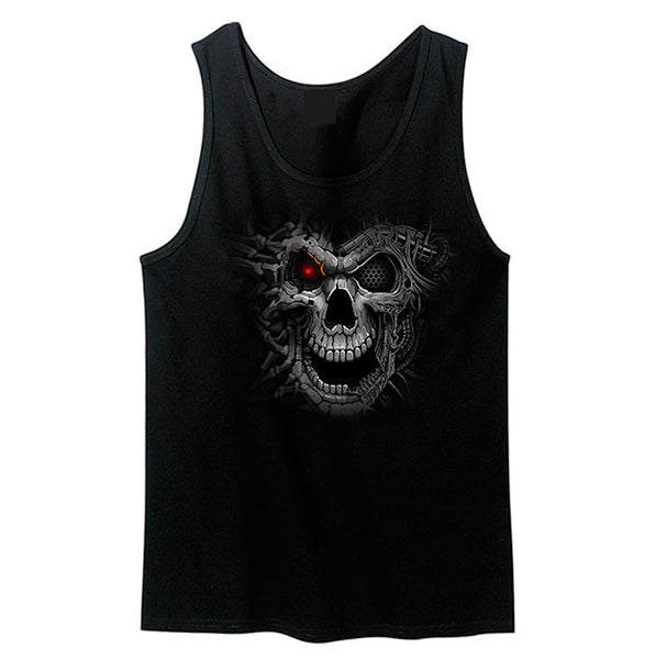 Cyborg Skull With Glowing Red Eye Tank Top - Metalhead Art & Design, LLC