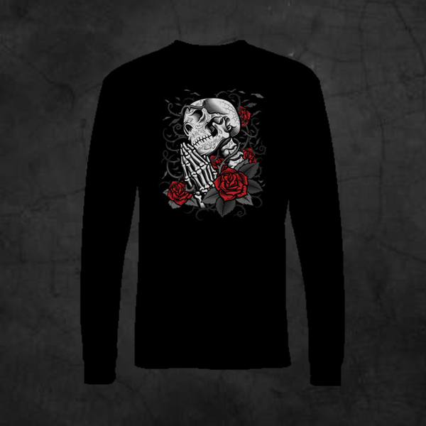 PRAYING SKELETON - LONG SLEEVE - Metalhead Art & Design, LLC
