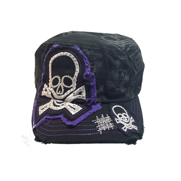 Distressed Skull Patch Elastic Back Hat - Metalhead Art & Design, LLC