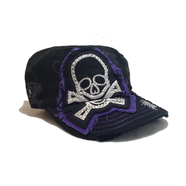 Distressed Skull Patch Elastic Back Hat - Metalhead Art & Design, LLC
