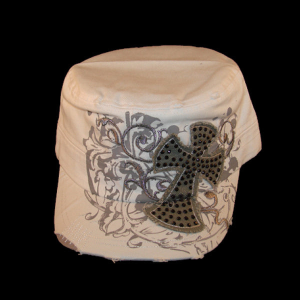 Gothic Cross Distressed Rhinestone Hat - Metalhead Art & Design, LLC