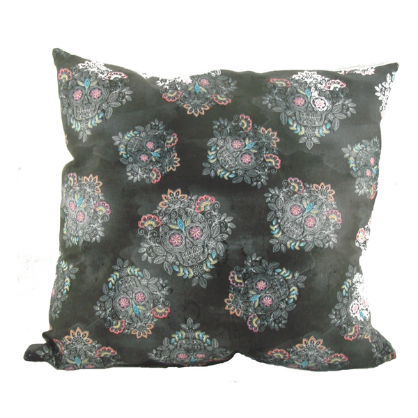 Gray Sugar Skull Throw Pillow - Metalhead Art & Design, LLC