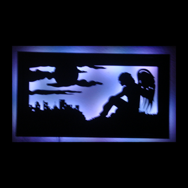 Guardian Angel Framed LED Metal Wall Sculpture - Metalhead Art & Design, LLC