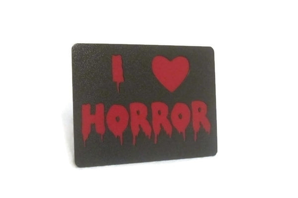 I Love Horror Double Layered Steel Trailer Hitch Cover - Metalhead Art & Design, LLC