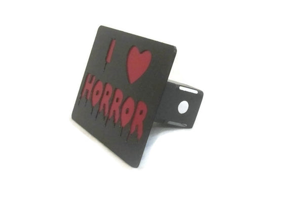 I Love Horror Double Layered Steel Trailer Hitch Cover - Metalhead Art & Design, LLC
