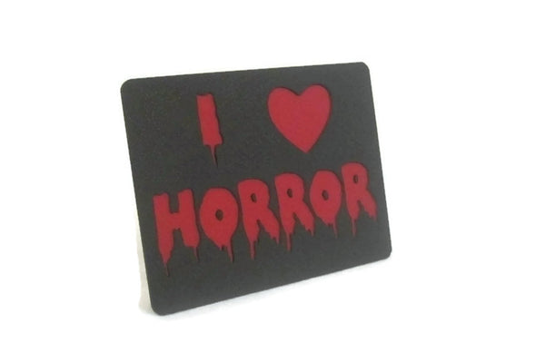 I Love Horror Double Layered Steel Trailer Hitch Cover - Metalhead Art & Design, LLC