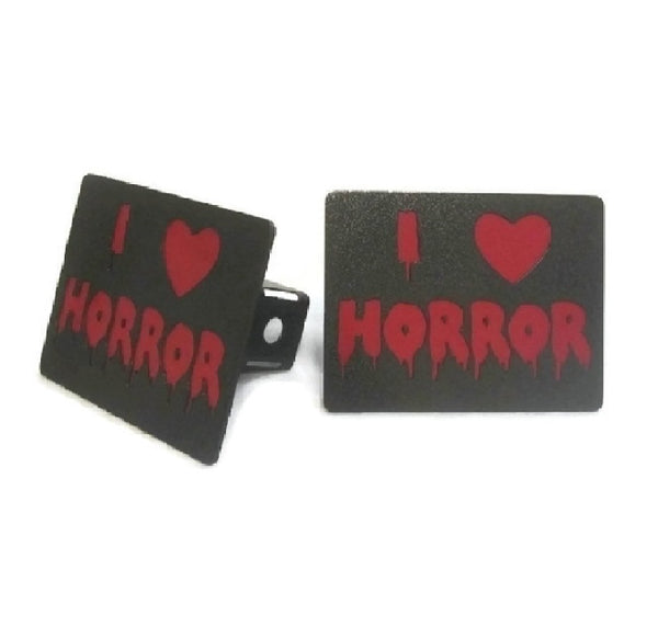 I Love Horror Double Layered Steel Trailer Hitch Cover - Metalhead Art & Design, LLC