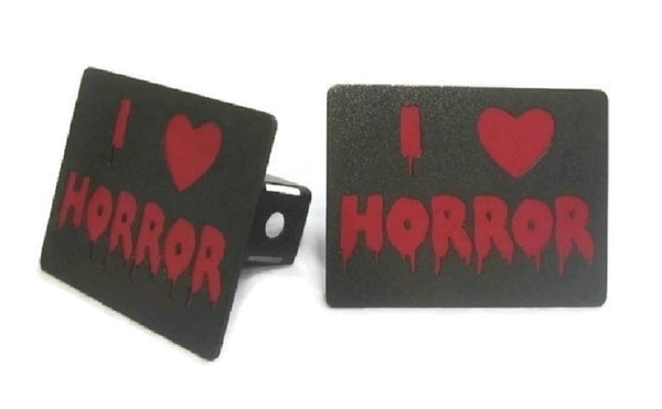 I Love Horror Double Layered Steel Trailer Hitch Cover - Metalhead Art & Design, LLC