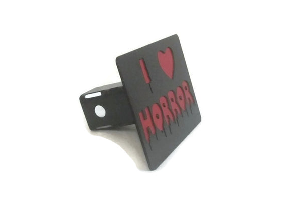 I Love Horror Double Layered Steel Trailer Hitch Cover - Metalhead Art & Design, LLC