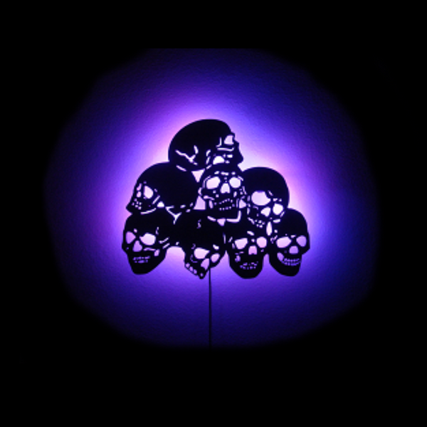 LED Pile of Skull CNC Plasma Metal Wall Sculpture - Metalhead Art & Design, LLC