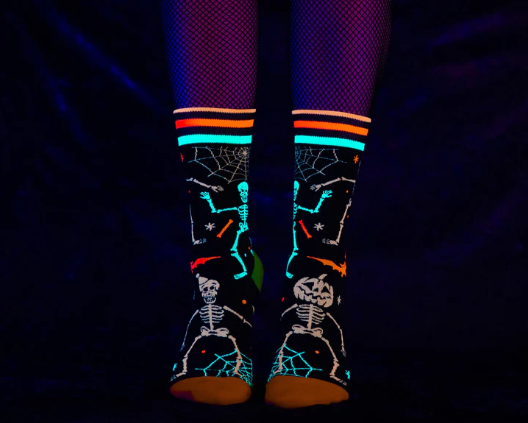 RAVE SKELETONS UV CREW SOCKS