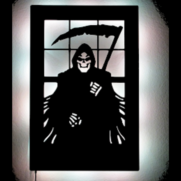 Reaper With Sickle LED Haunting Metal Wall Sculpture - Metalhead Art & Design, LLC
