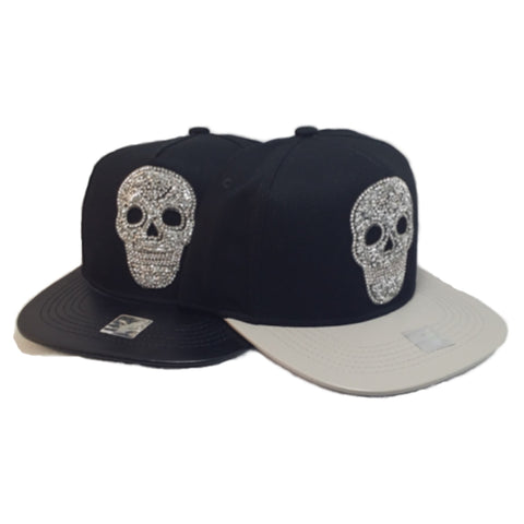 Rhinestone Skull Hat With Faux Leather Brim - Metalhead Art & Design, LLC 