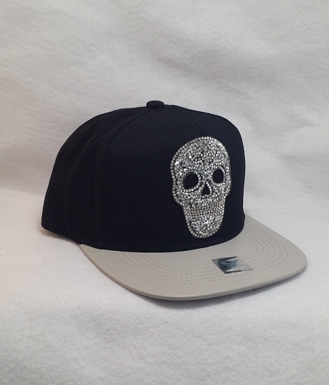 Rhinestone Skull Hat With Faux Leather Brim - Metalhead Art & Design, LLC 