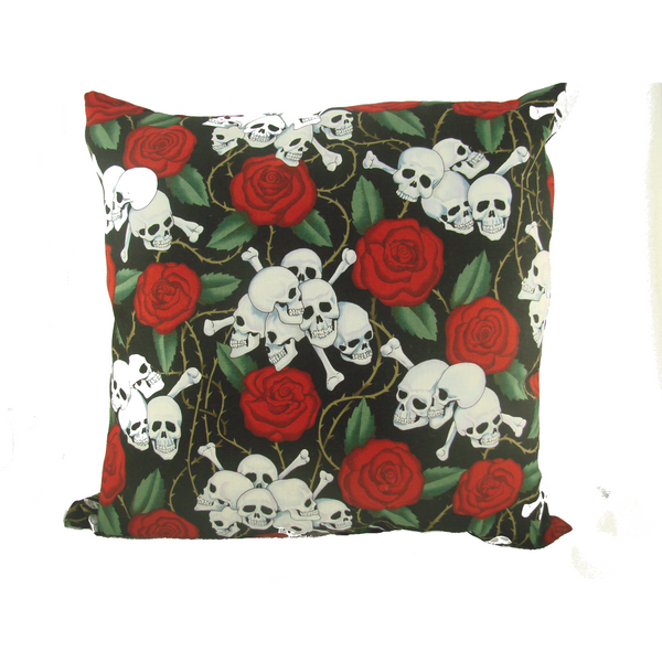 Skulls and Roses Throw Pillow - Metalhead Art & Design, LLC