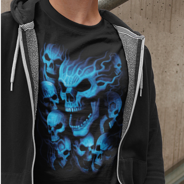 FLAMING BLUE SKULLS