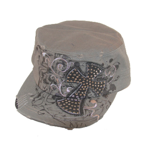 Gray Gothic Distressed Cross Hat - Metalhead Art & Design, LLC 