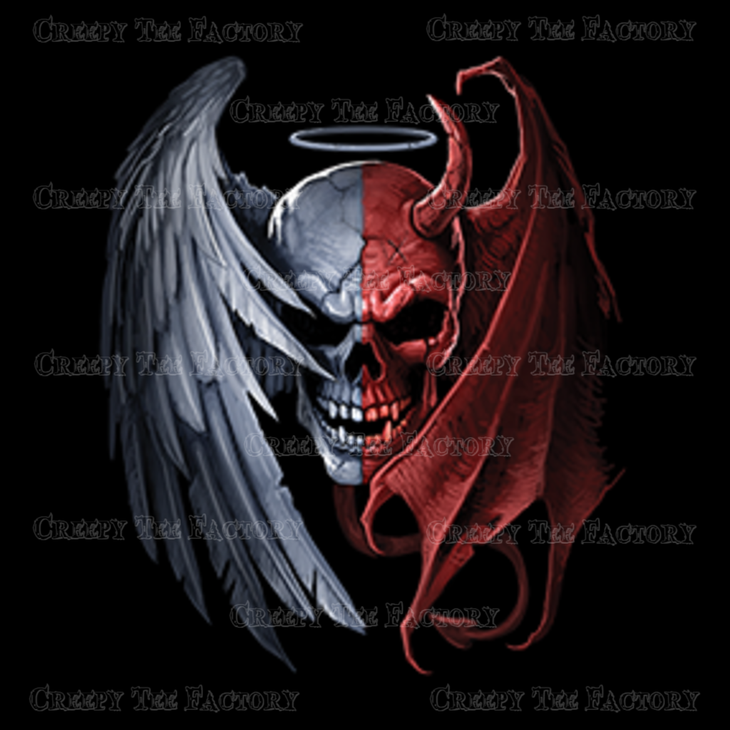 HEAVEN AND HELL SKULL - LONG SLEEVE – Creepy Tee Factory