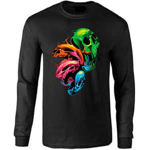 Neon Distorted Skulls Long Sleeve T-shirt - Metalhead Art & Design, LLC 