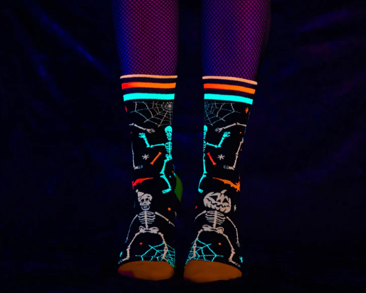 Legacy Studio 2pk Neon Skulls & Stripes Glow in the Dark Crew Socks
