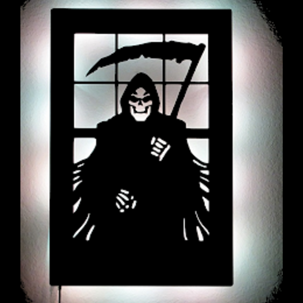 Reaper With Sickle LED Haunting Metal Wall Sculpture - Metalhead Art & Design, LLC 