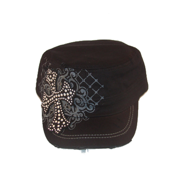 Gothic Rhinestone Cross Hat with Adjustable Back - Metalhead Art & Design, LLC 