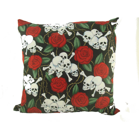 Skulls and Roses Throw Pillow - Metalhead Art & Design, LLC 